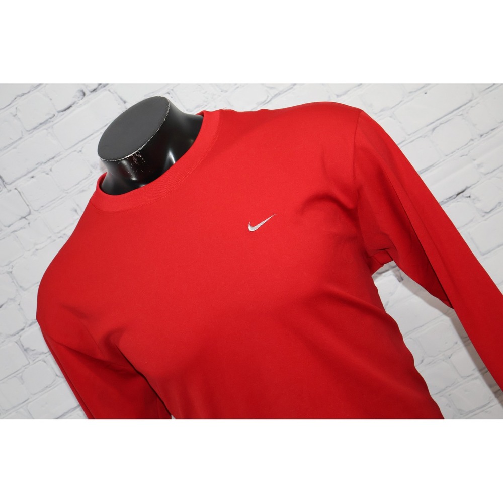 Nike Long Sleeve Shirt Mens Large Red Embroidered Swoosh Polyester Early 2000's
